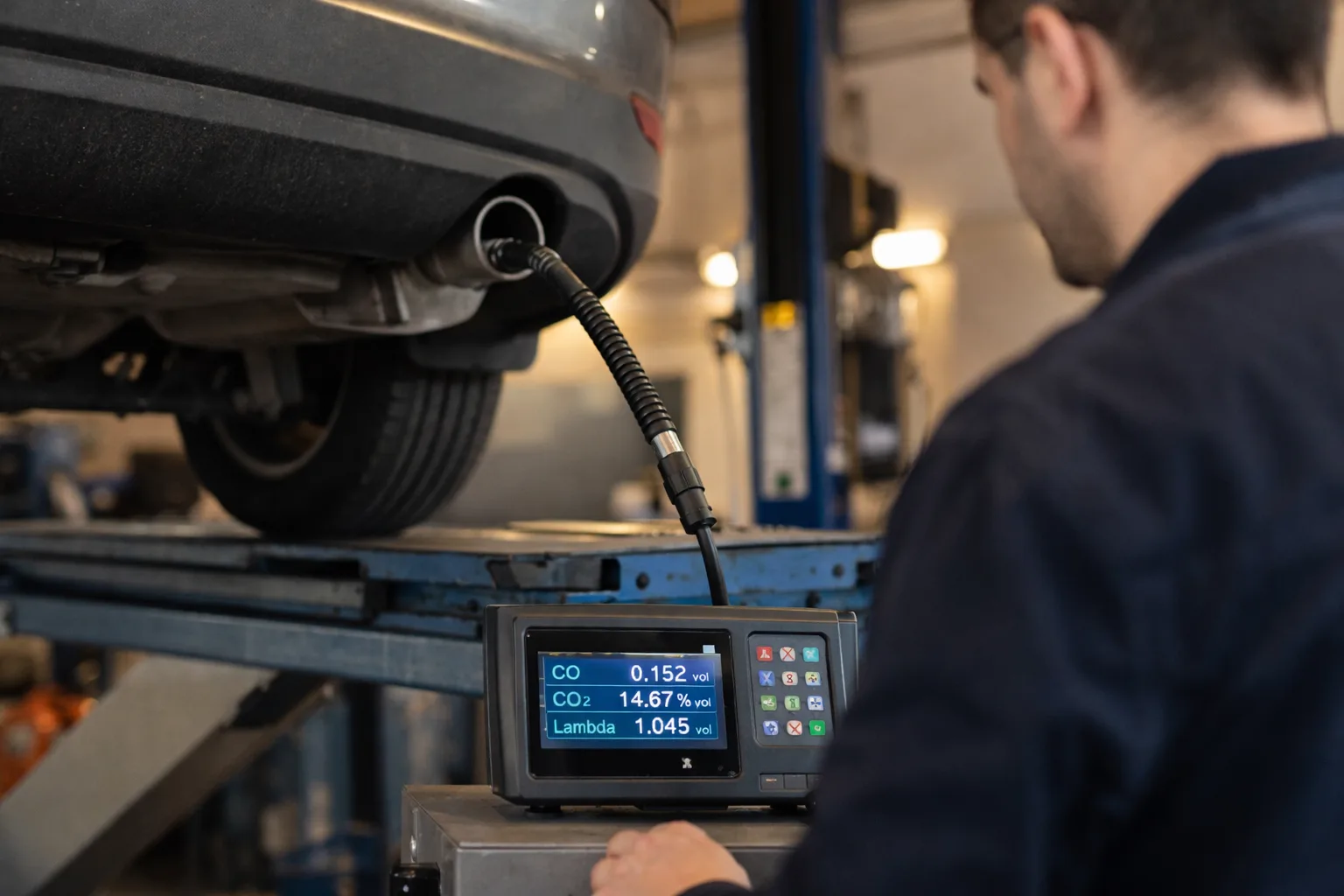 Test émissions gaz échappement contrôle technique Zaventem